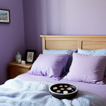 **Image Prompt:** A cozy, light-filled bedroom with soft lavender walls. Include natural light, a comfortable bed with a light blue duvet, and perhaps a bedside table with a calming aromatherapy diffuser. The overall feeling should be serene and promote sleep.