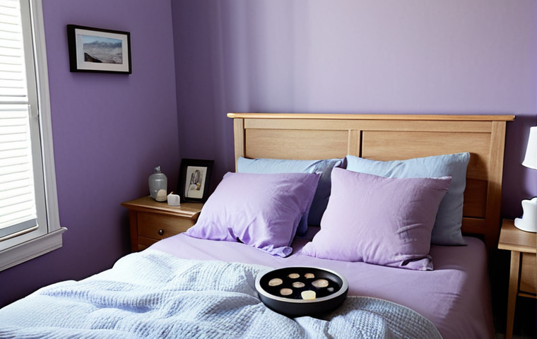 **Image Prompt:** A cozy, light-filled bedroom with soft lavender walls. Include natural light, a comfortable bed with a light blue duvet, and perhaps a bedside table with a calming aromatherapy diffuser. The overall feeling should be serene and promote sleep.